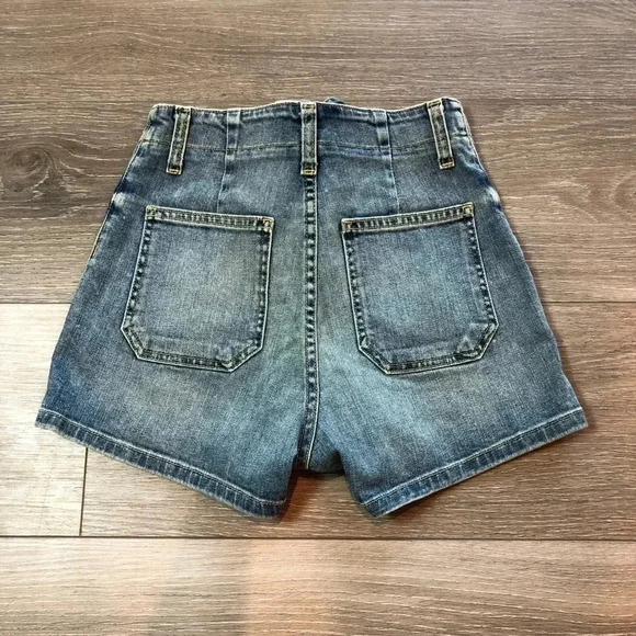 Nili Lotan Romance Lace Up Denim Jean Shorts Faded Wash Size 25 - Picture 5 of 12